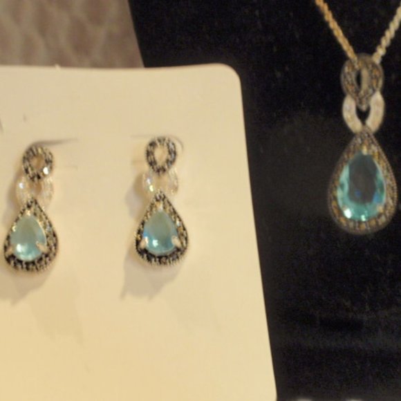 NWOT Plated Topaz Sterling Silver and Marcasite Teardrop Necklace,earrings - Picture 4 of 12